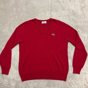 Garan Vintage Sweater Mens Large Red V-Neck Made in USA ((Flaws))